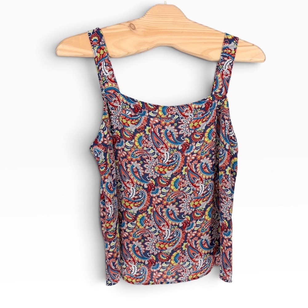 LOFT Plus Tank Top 24 Multicolor Paisley Square Neck Sleeveless Boho Blouse